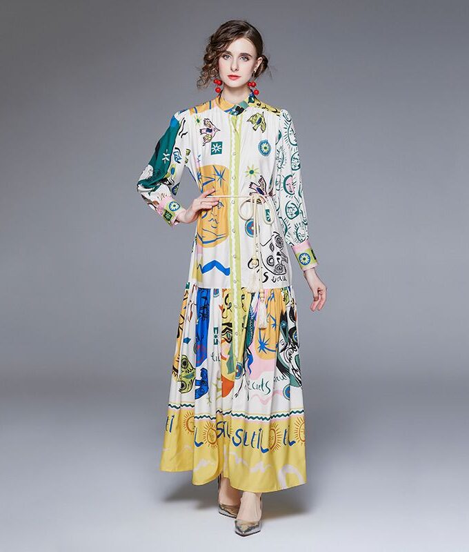 joe Long printed Dress with belt
