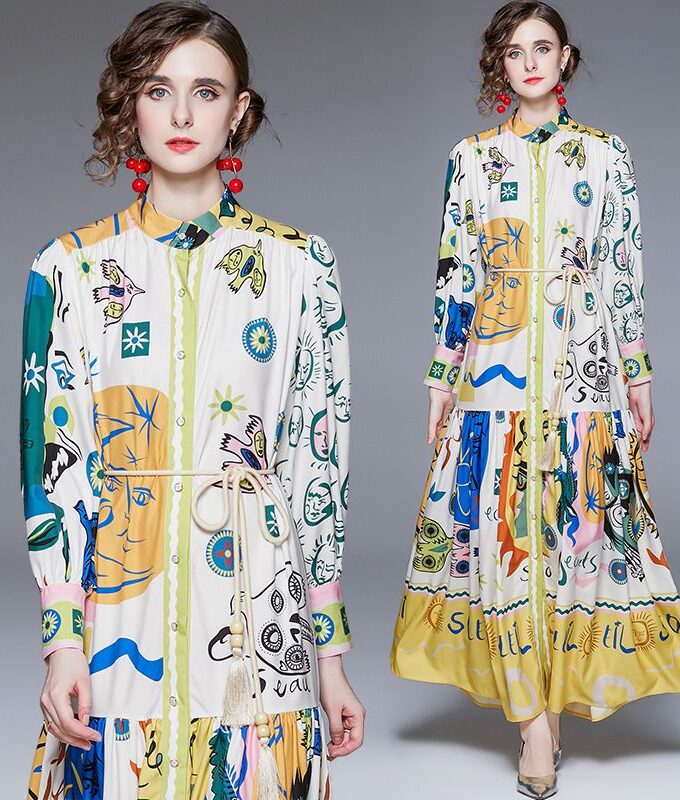 joe Long printed Dress with belt