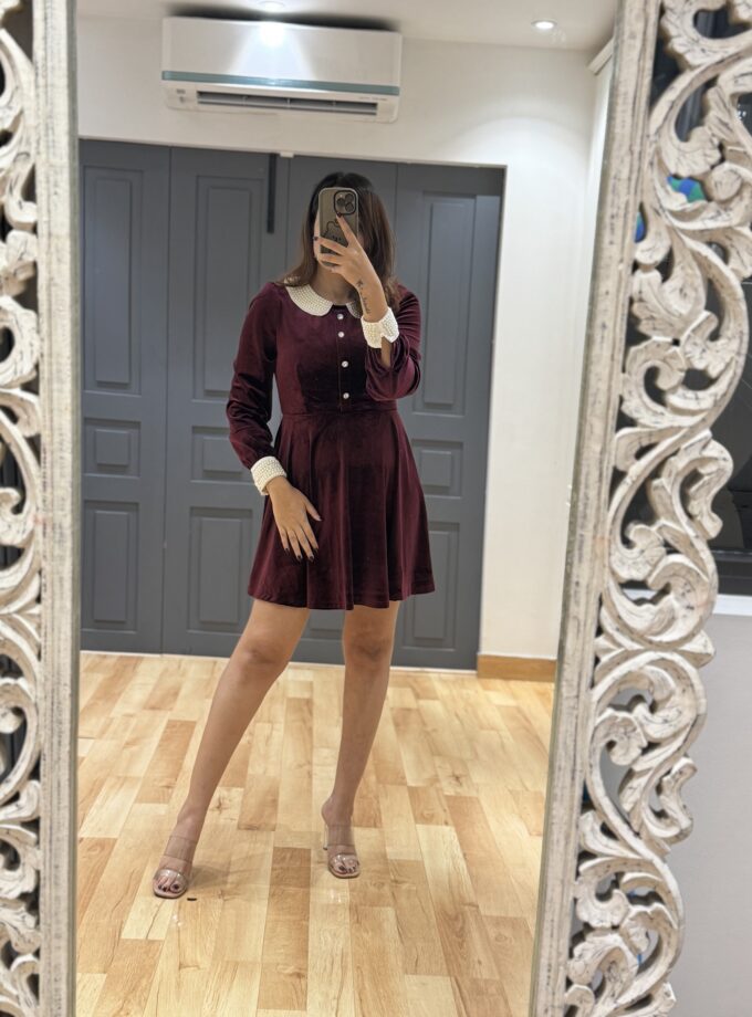 Pearl Embellished Velvet Dress