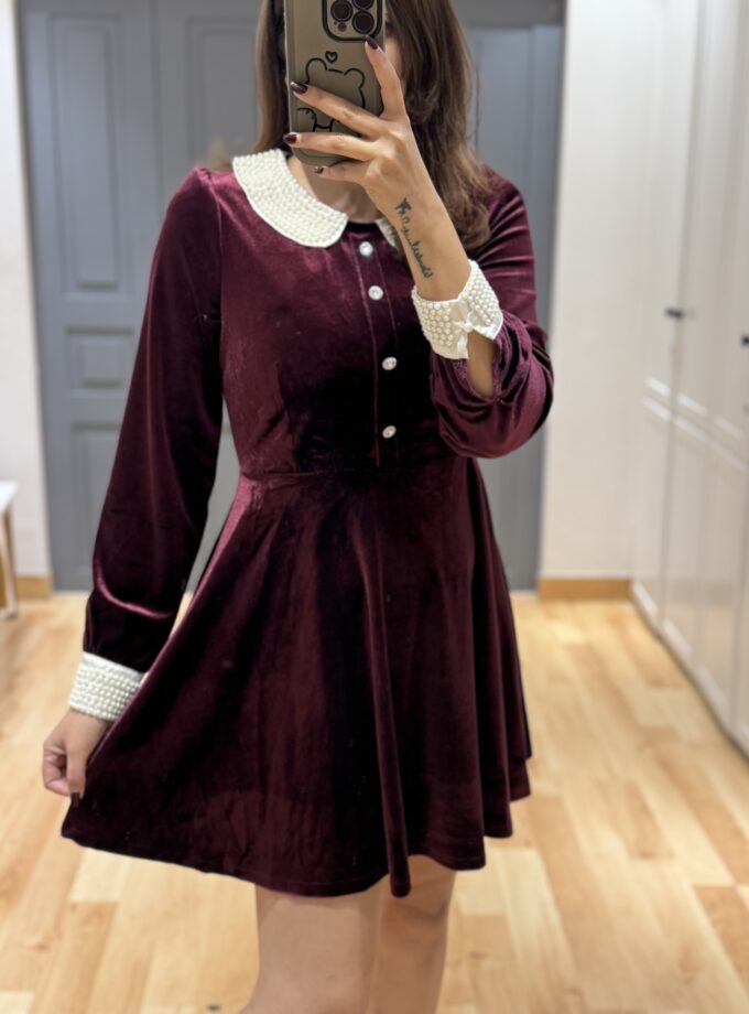 Pearl Embellished Velvet Dress