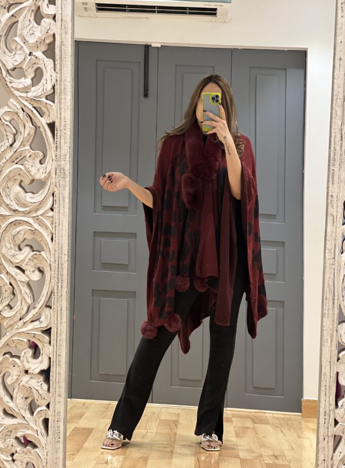 Printed Faux fur Cape - Kimono