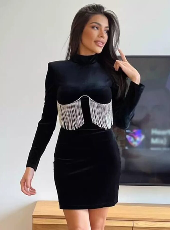 Tinsel rhinestone velvet dress