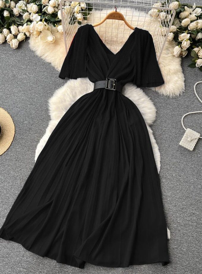 Melin Long Pleated Dress With Belt