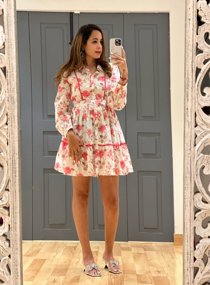 Rose button down Dress with belt