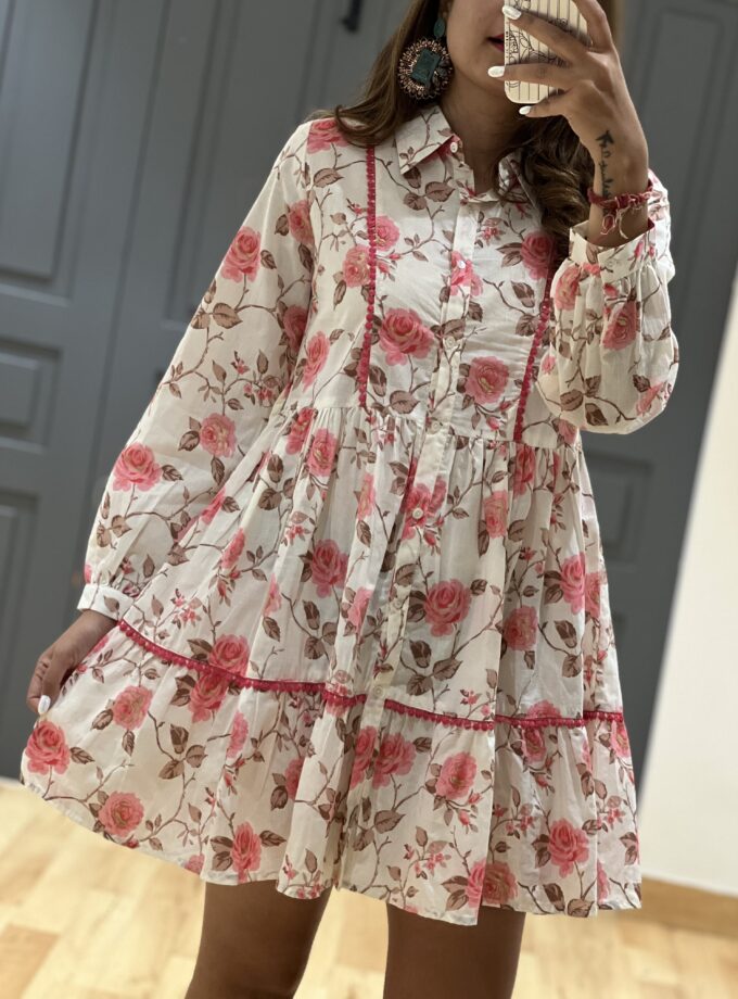 Rose button down Dress with belt