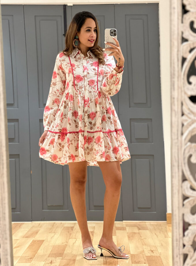 Rose button down Dress with belt