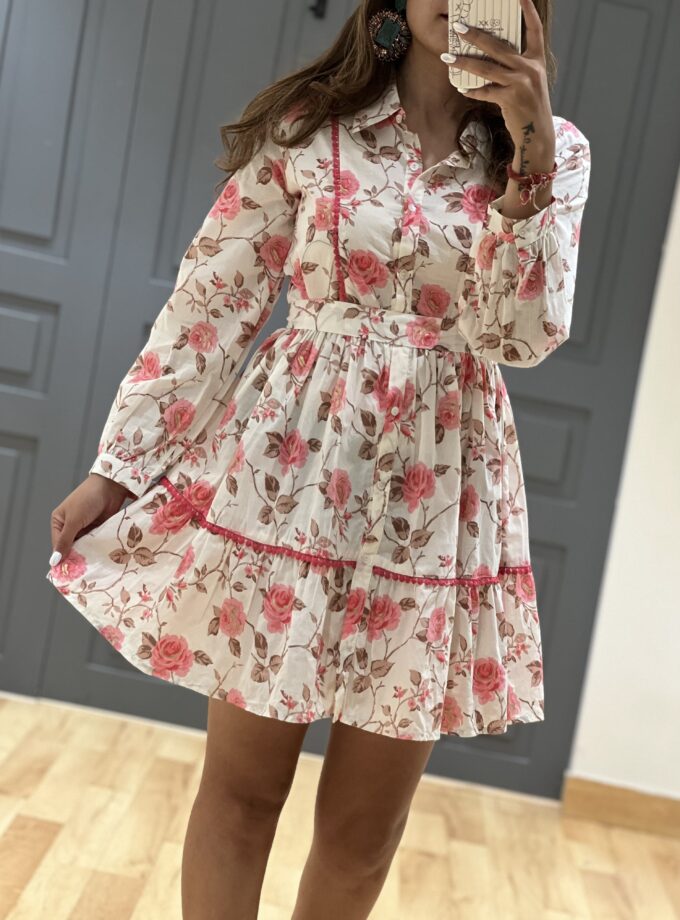 Rose button down Dress with belt