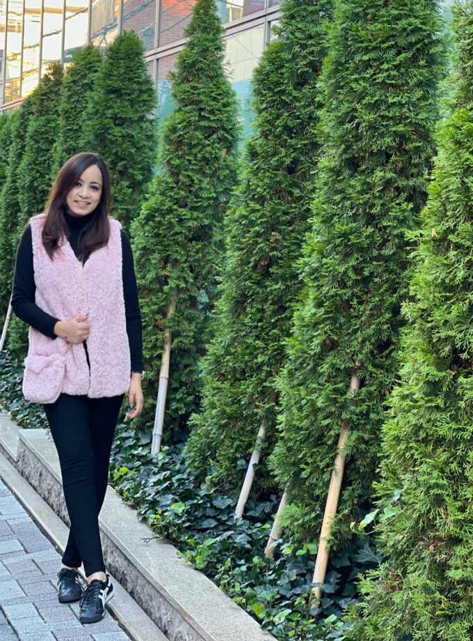 Nano faux fur jacket with sling bag