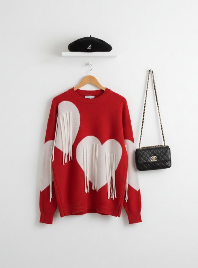 Blushing Hearts Fringe Sweater