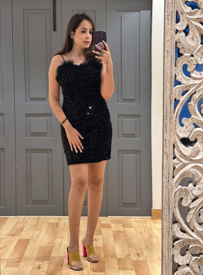 Noir faux fur sequin dress