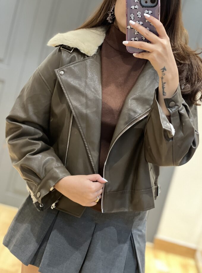 Fleece Lined Faux Leather Jacket