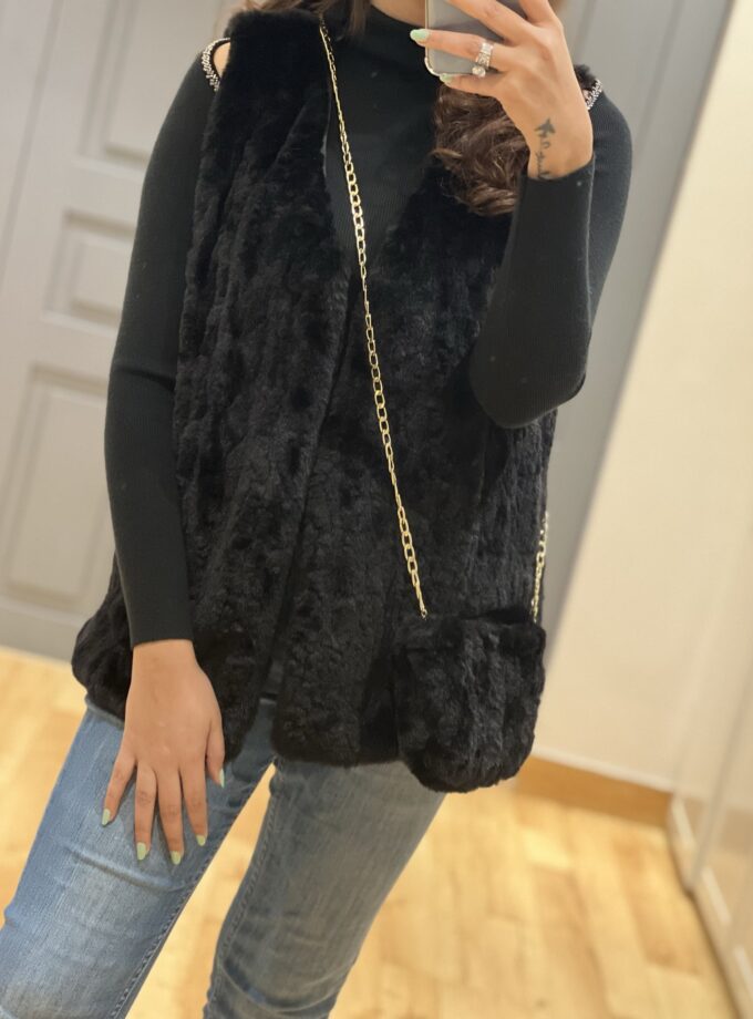 Nano faux fur jacket with sling bag