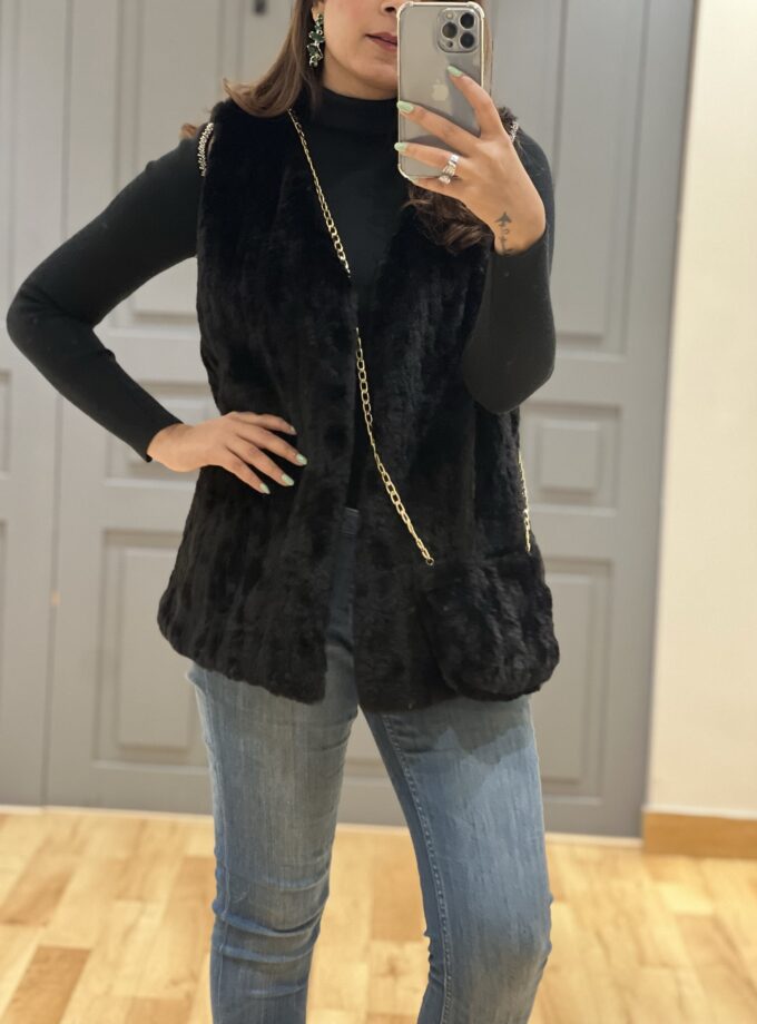Nano faux fur jacket with sling bag