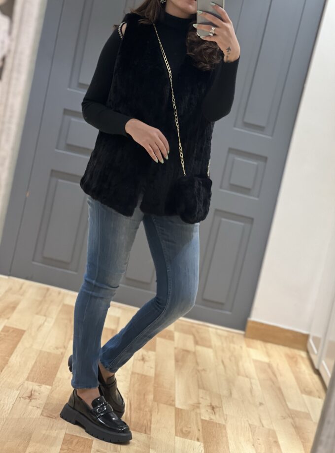 Nano faux fur jacket with sling bag