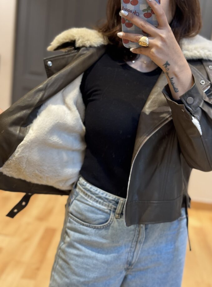 Fleece Lined Faux Leather Jacket