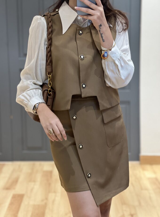 Petra Luxe Coord Set Waist Coat- Shirt And Skirt Combo