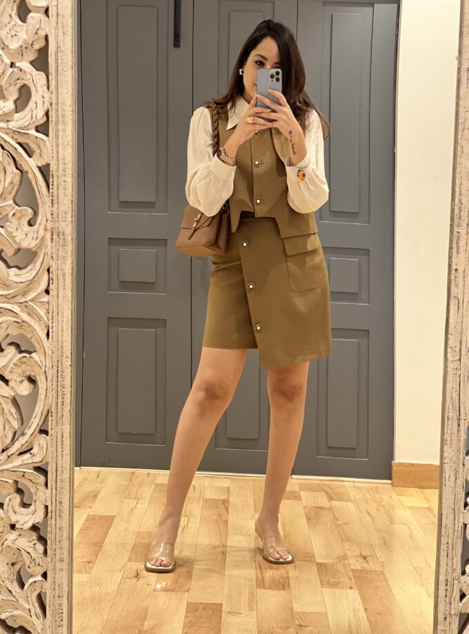Petra Luxe Coord Set Waist Coat- Shirt And Skirt Combo
