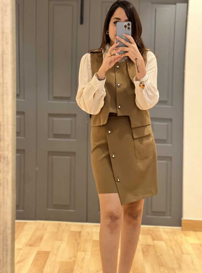 Petra Luxe Coord Set Waist Coat- Shirt And Skirt Combo