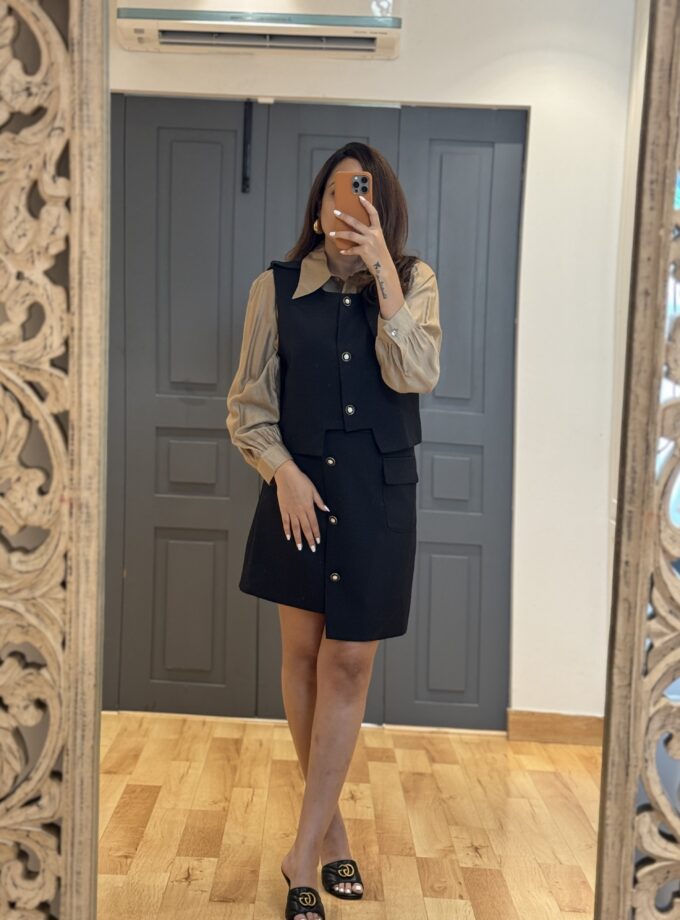 Petra Luxe Coord Set Waist Coat- Shirt And Skirt Combo