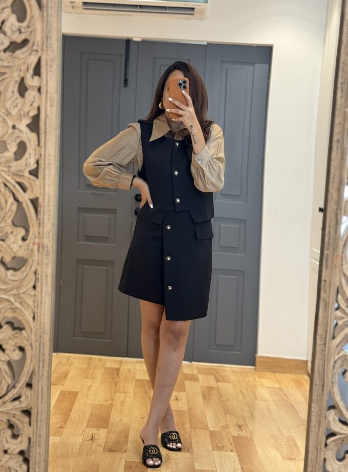 Petra Luxe Coord Set Waist Coat- Shirt And Skirt Combo