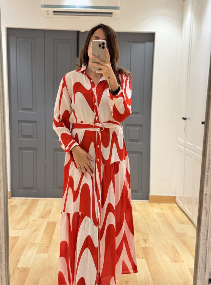 Natie Luxe Printed Dress With Belt