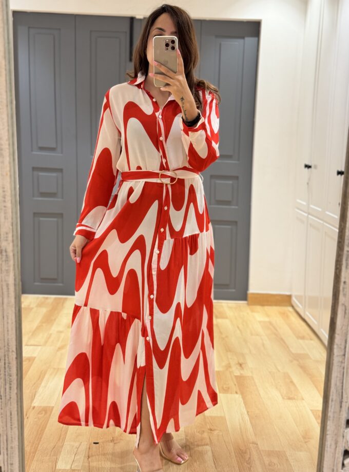 Natie Luxe Printed Dress With Belt