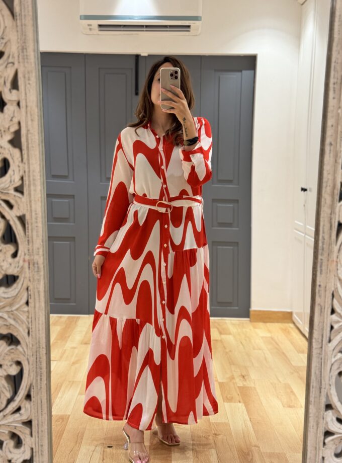 Natie Luxe Printed Dress With Belt