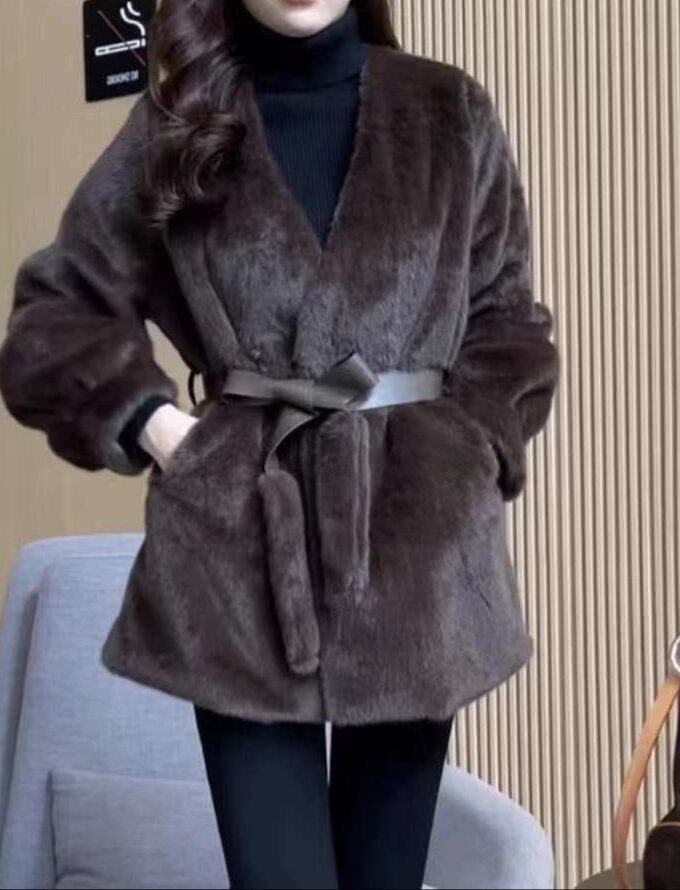Marba faux Fur Jacket with belt