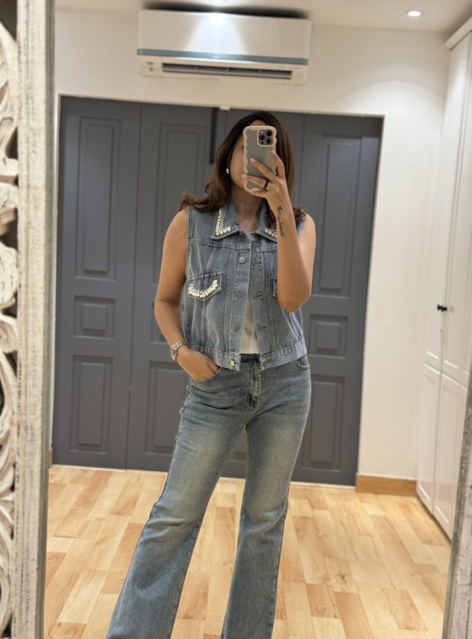 Banco Pearl Embellished Denim Jacket