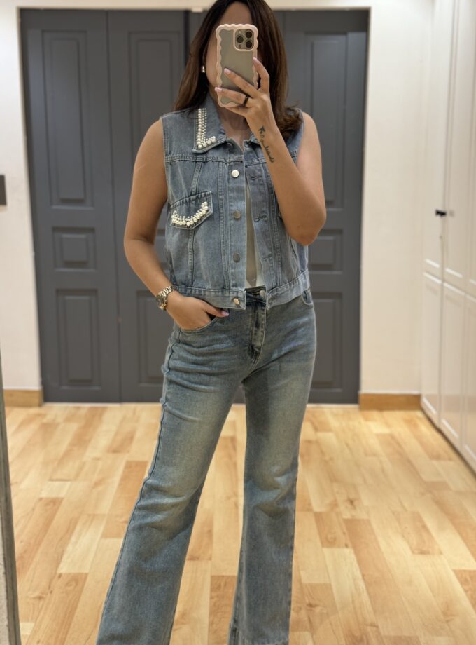 Banco Pearl Embellished Denim Jacket