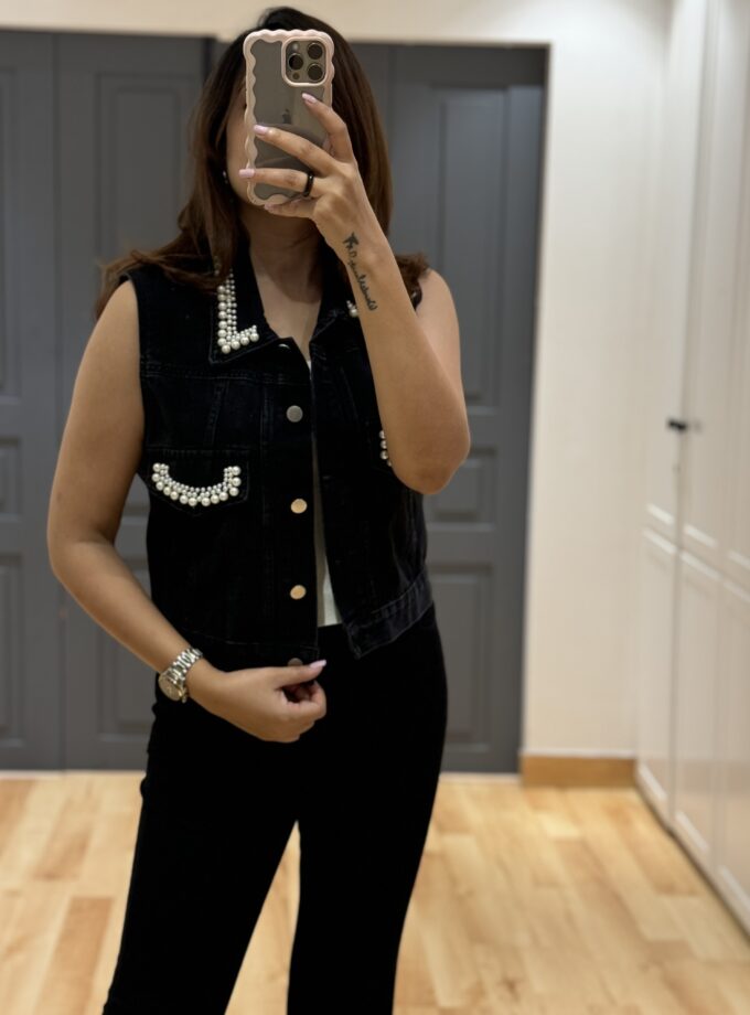Banco Pearl Embellished Denim Jacket