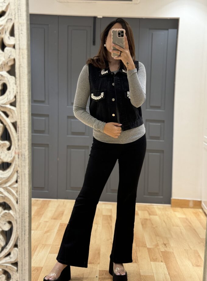 Banco Pearl Embellished Denim Jacket