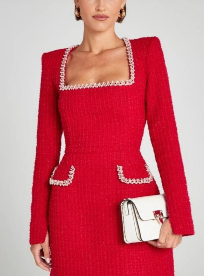 Swen Tweed Embellished Dress