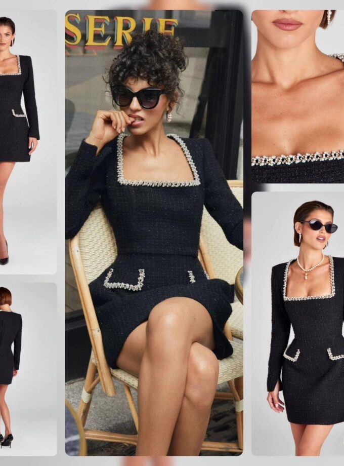 Swen Tweed Embellished Dress