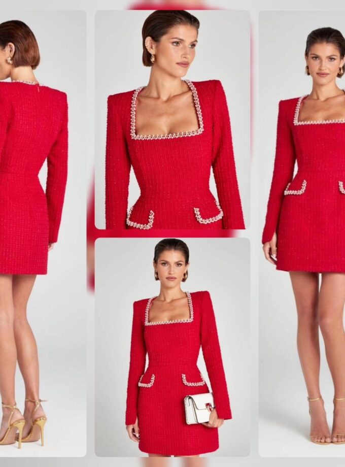 Swen Tweed Embellished Dress