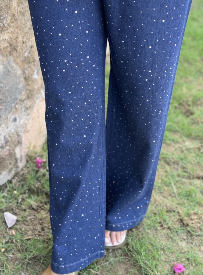 Sequin Denim Shirt And Pant Coord Set