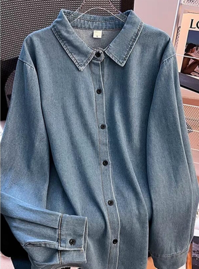 Denim Shirt With Embellished Pullover With Brooch