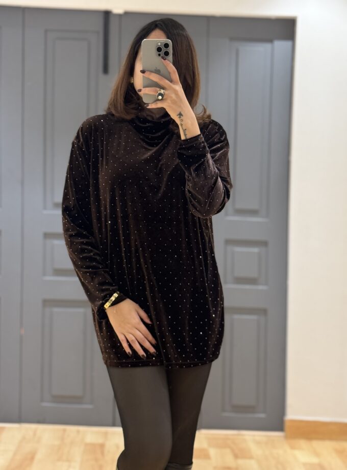 Perry Rhinestone Velvet Long Top Cum Dress