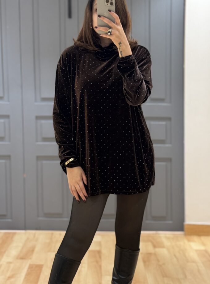 Perry Rhinestone Velvet Long Top Cum Dress