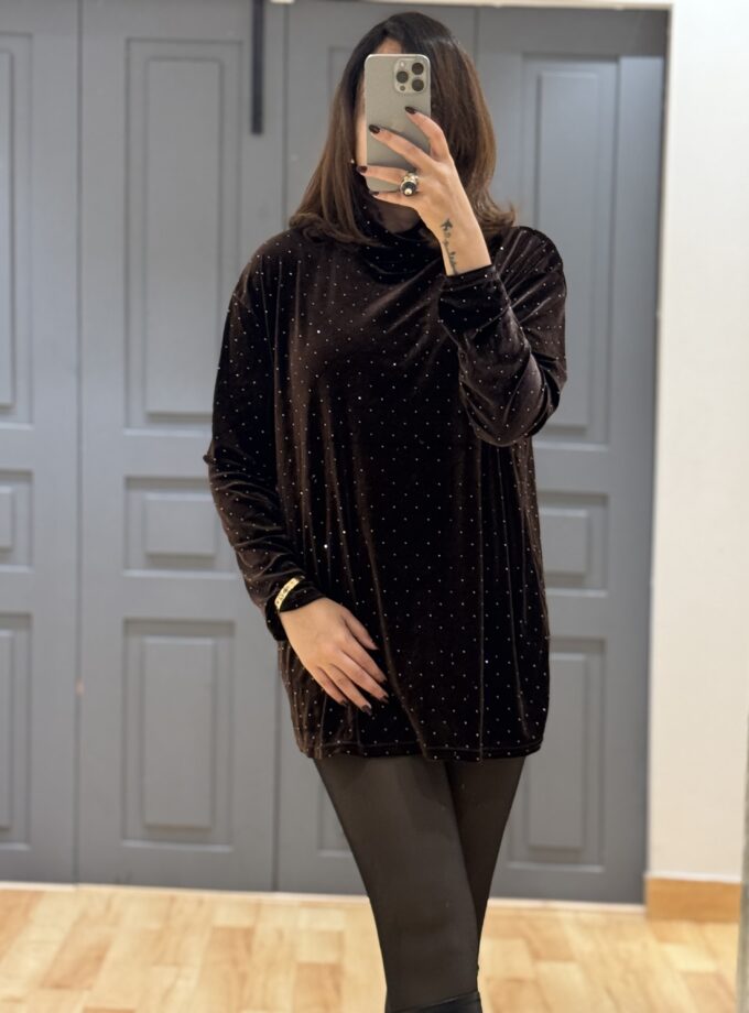 Perry Rhinestone Velvet Long Top Cum Dress