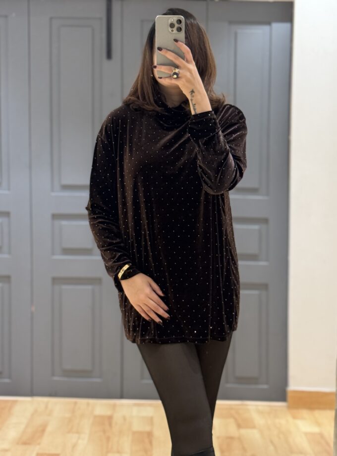 Perry Rhinestone Velvet Long Top Cum Dress