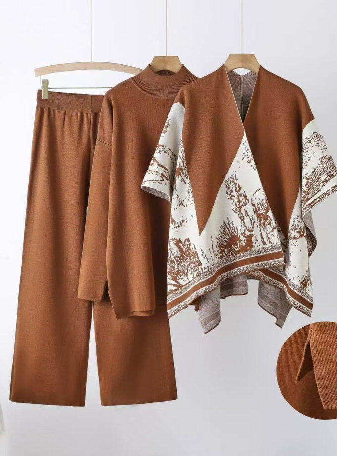 Doosh 3 piece Sweater Warm Pants And Cape Coord Set