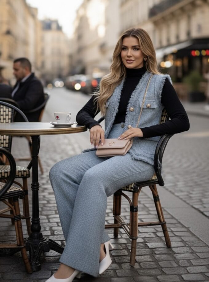 Tweed 3 Piece Coord Set. Blazer Pants And Inner Set