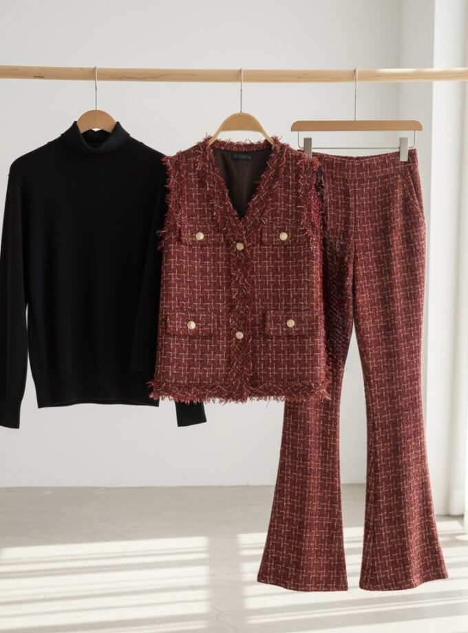 Tweed 3 Piece Coord Set. Blazer Pants And Inner Set