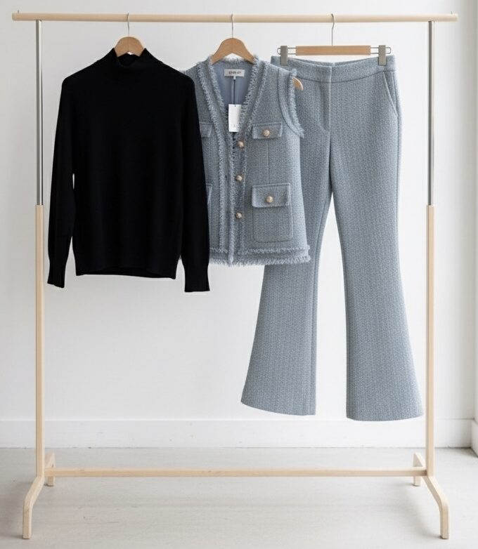 Tweed 3 Piece Coord Set. Blazer Pants And Inner Set