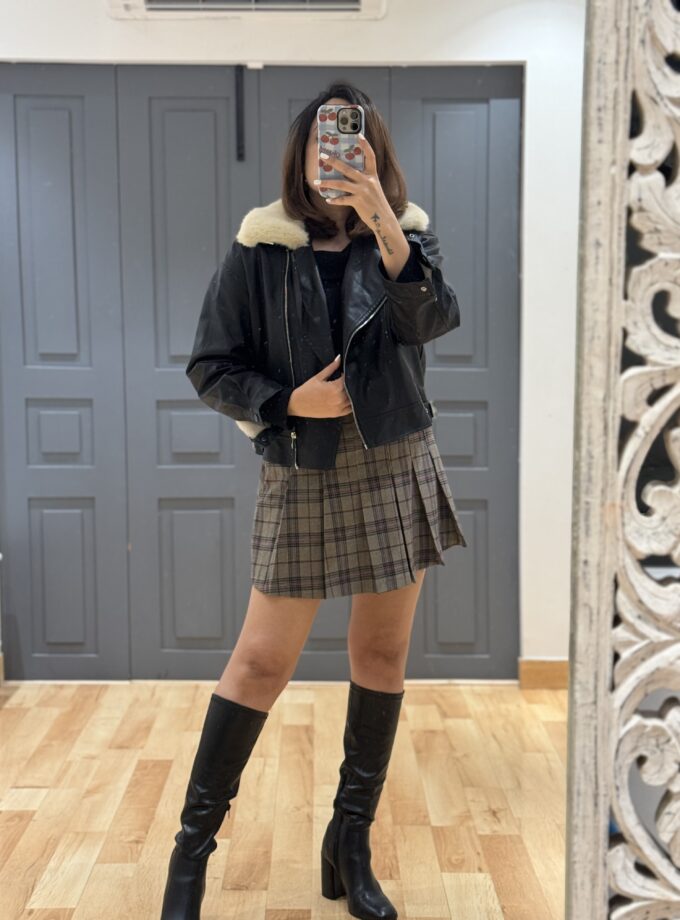 Leatherette faux fur jacket
