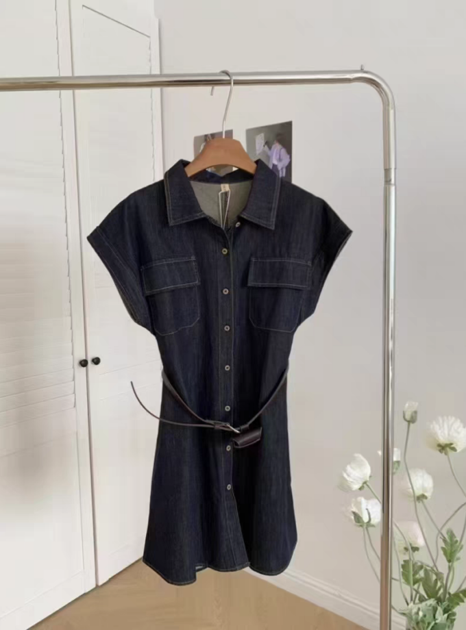 Denim Dress With Belt