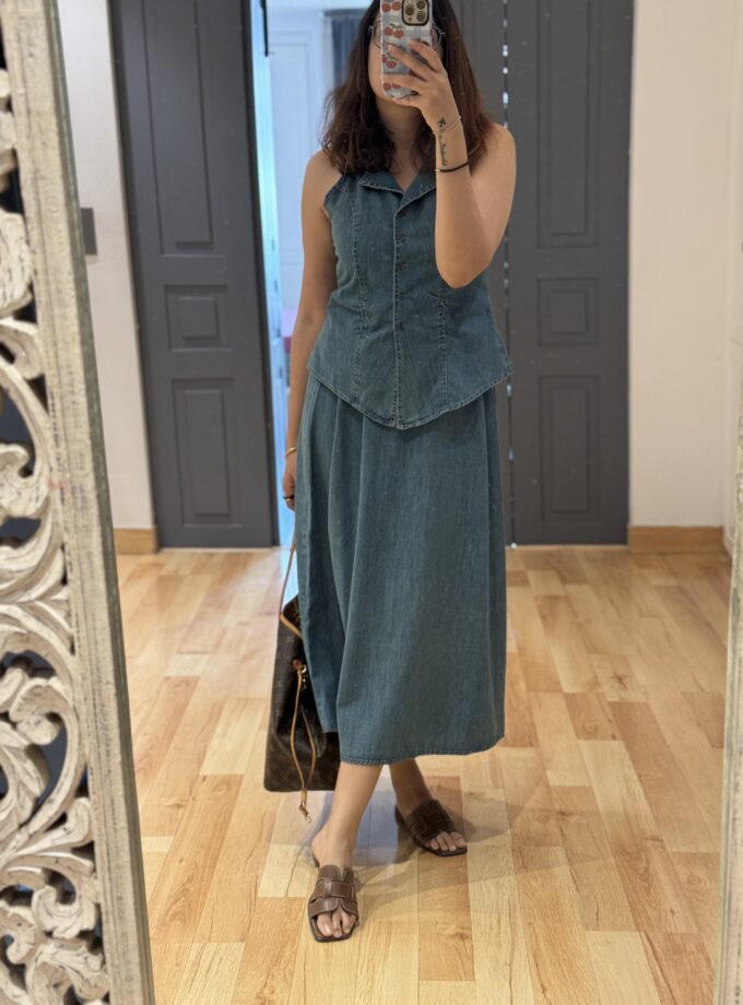 Denim Waist Coat And Skirt coord set