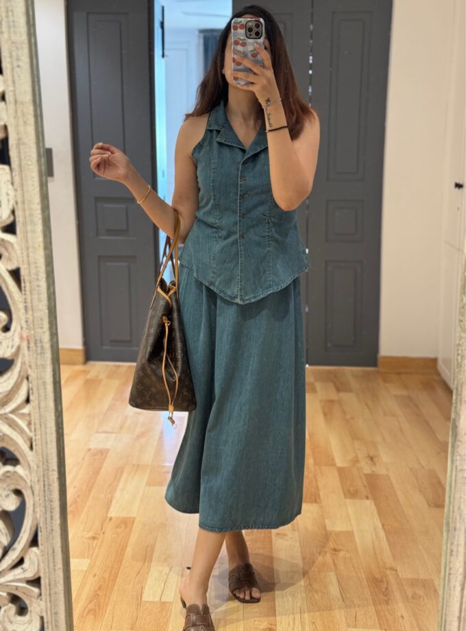 Denim Waist Coat And Skirt coord set