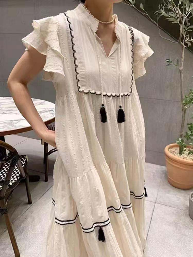 Printed V-Neck Ruffled Cap Sleeve Maxi Dress main image 0